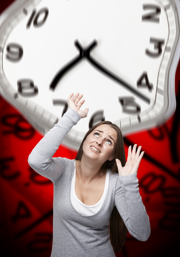 Time Pressure On A Woman With Red Background
